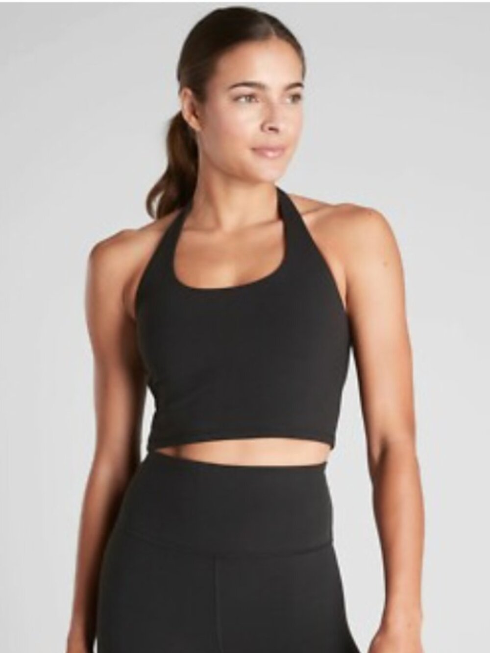 Athleta Halter Bra Tank Top Medium Black Long Line Cropped